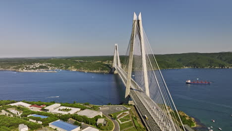 istanbul turkey aerial v91 spectacular view fly around the tallest and widest yavuz sultan selim bridge across bosphorus strait connecting europe and asia - shot with mavic 3 cine - july 2022