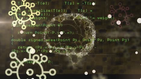 Animation-Von-Covid-19-Zellen-Mit-Menschlicher-Gehirndrehung-Und-Datenverarbeitung
