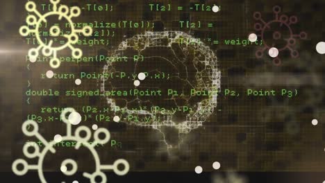 Animation of covid 19 cells with human brain spinning and data processing