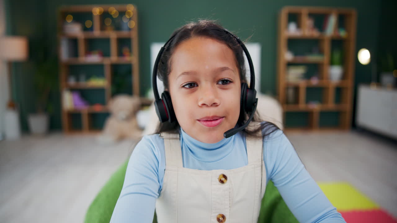 Girl with headset participating in online learning
