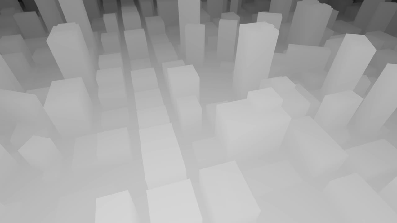 3D City Map Black and White fly fly by