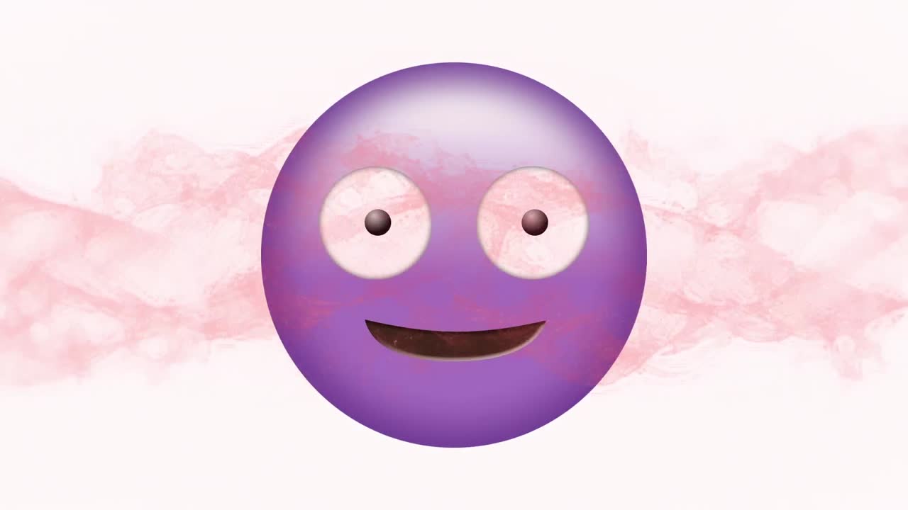 animación digital de rojo onda digital sobre púrpura emoji de cara tonta contra un fondo blanco