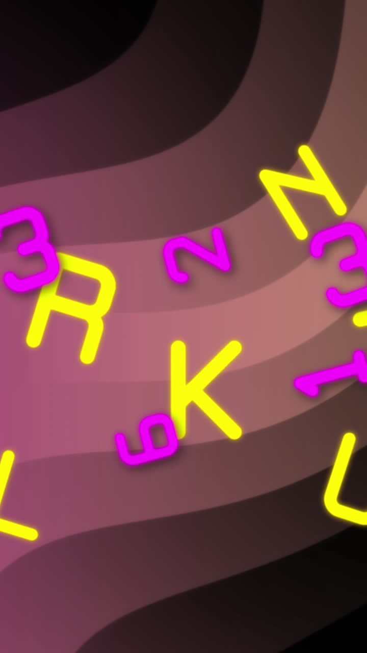 animación de letras y números sobre formas en fondo negro