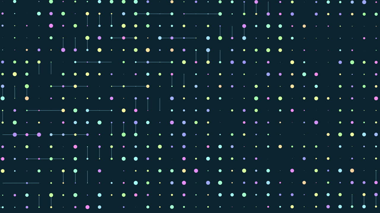 디지털 화면에 연결된 선을 가진 네온 무작위 점들