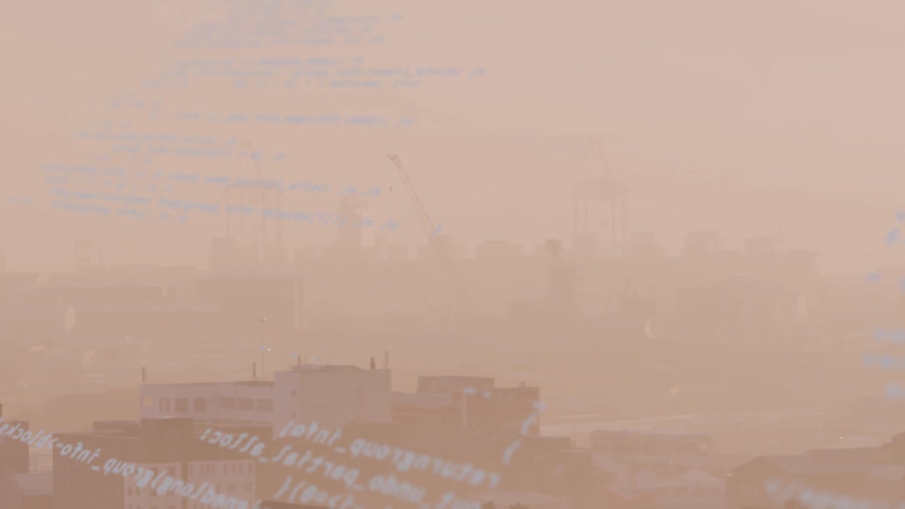 Animazione dell'elaborazione dati su una vista aerea del paesaggio urbano