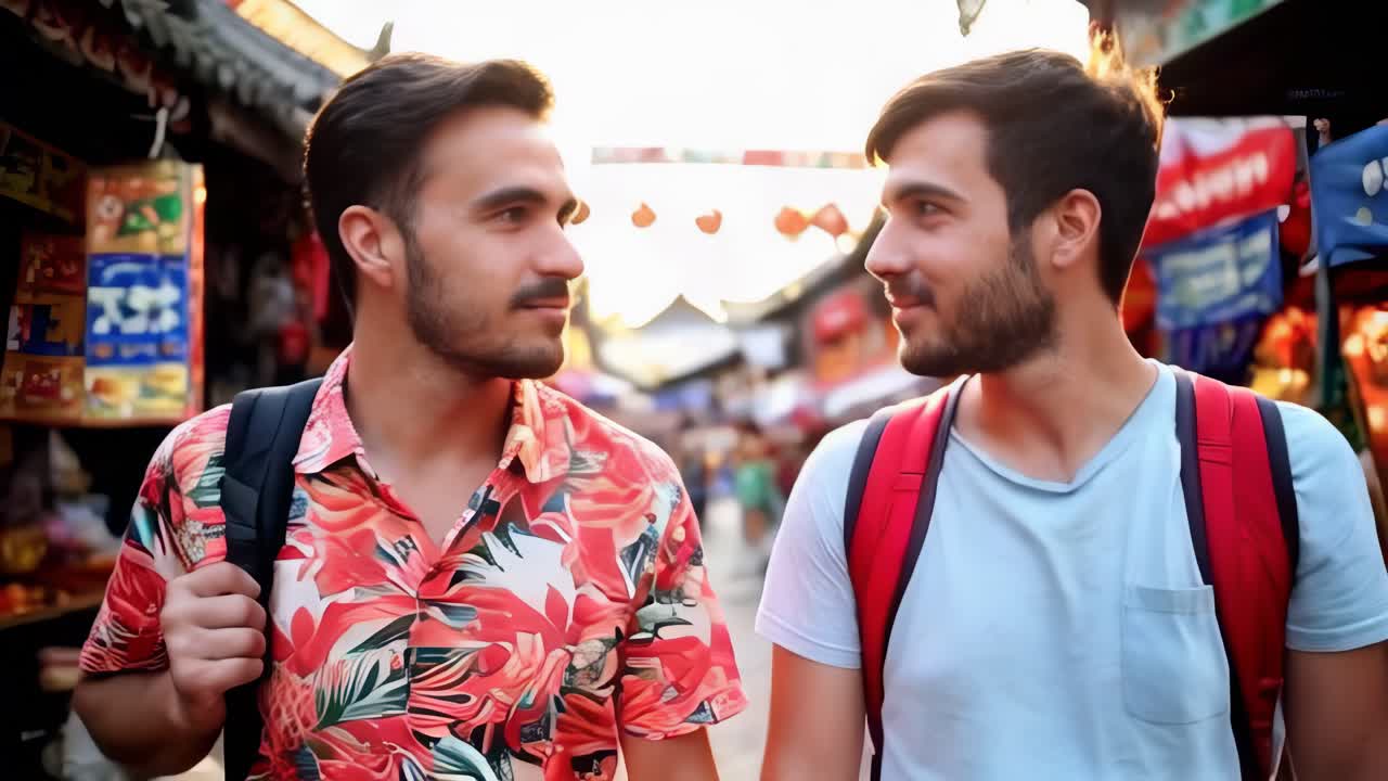 Giovane coppia gay in vacanza nel sud-est asiatico