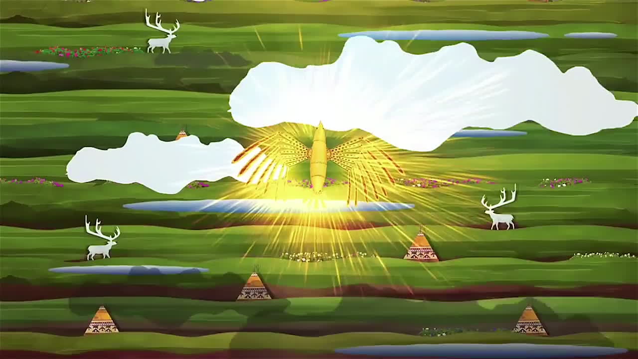 Native American Plains Landscape with a Golden Bird Symbol