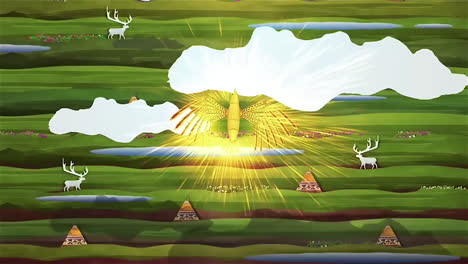 paisaje de las llanuras nativas americanas con un símbolo de pájaro dorado