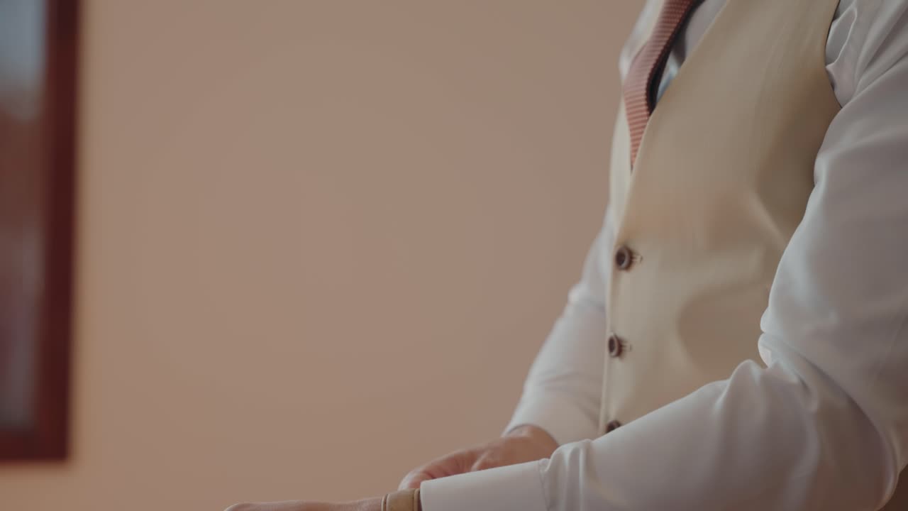 Poignant moment of checking elegant timepiece amid formal attire for refined anticipation