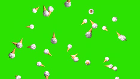 ice cream cones fall like rain. against the background of the chroma-key.