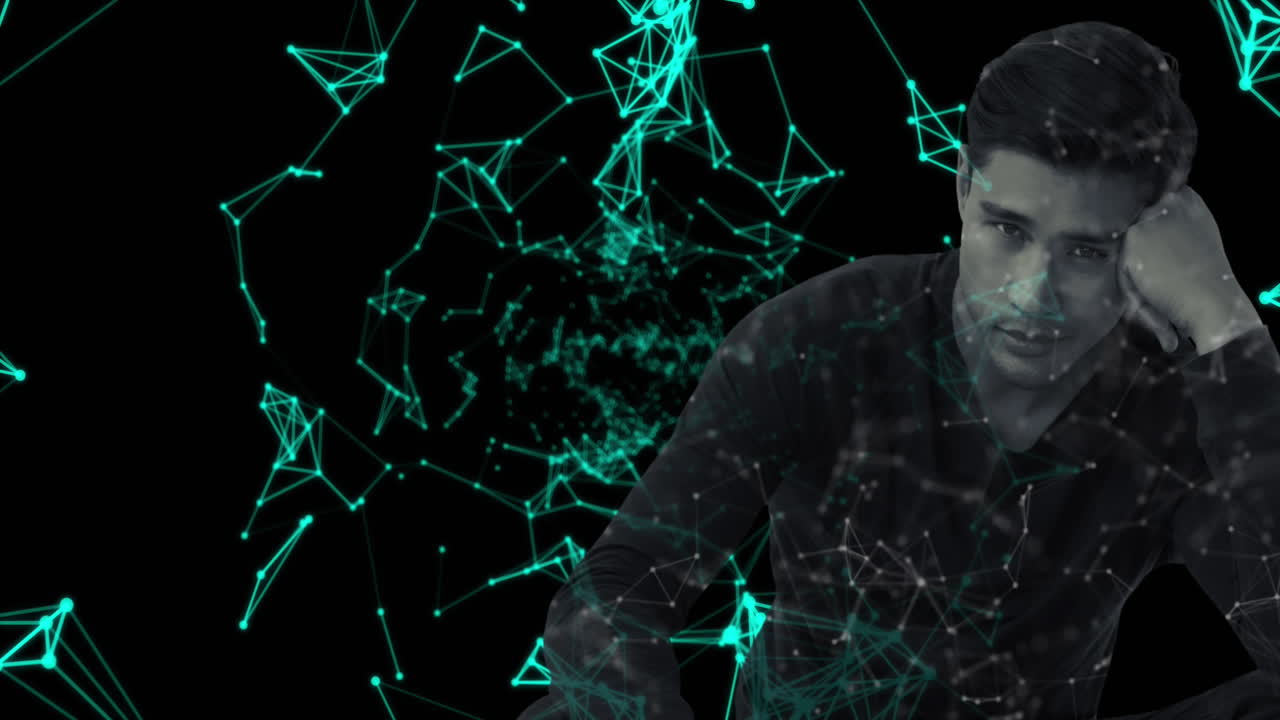 red brillante de conexiones sobre el hombre contra un fondo negro