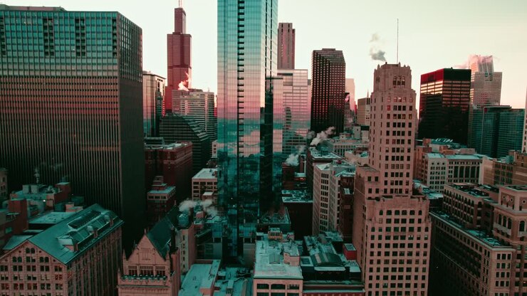 Viste mozzafiato del tramonto a Chicago - Introduzione promozionale aziendale invernale