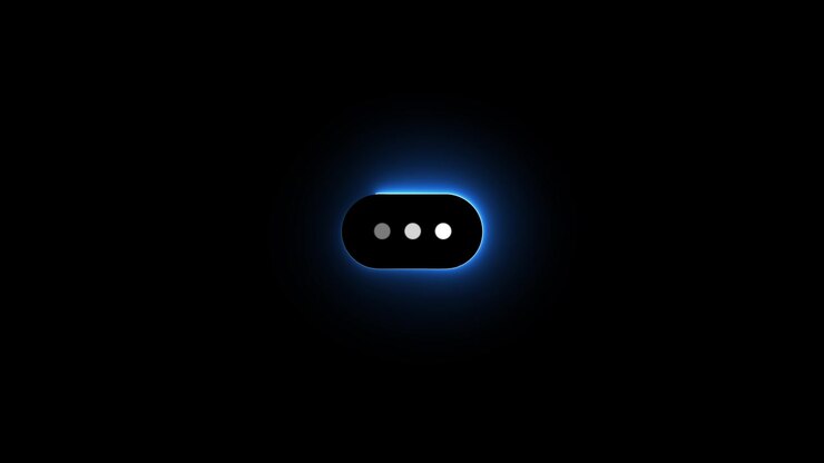 Loading screen dots with neon rectangle animation isolated on black background
