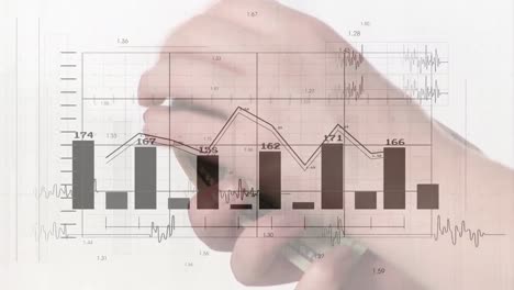 animation of data processing over hand with banknotes