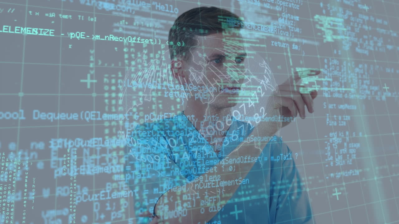 animación de pantalla digital sobre el médico caucásico