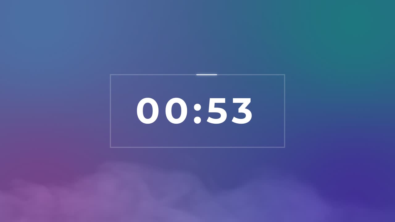 cuenta regresiva de 60 segundos en un fondo colorido sin humo. renderizado en 3d.