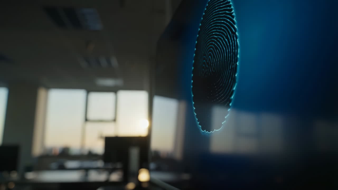 Digital Fingerprint Scan on Screen in an Office Environment