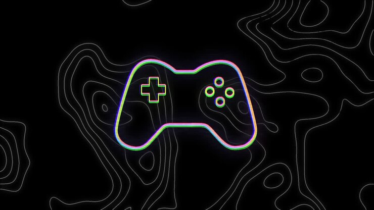 Animation of neon video game pad with pattern on dark background