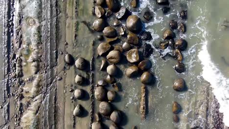 drone video making a close-up of the river with moody stones