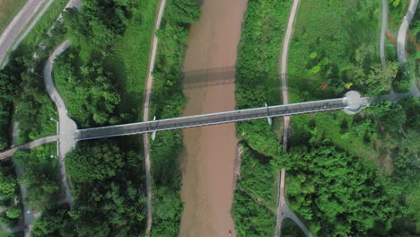 Aerial-view-of-the-Buffalo-Bayou-in-Houston,-Texas-on-a-sunny-day