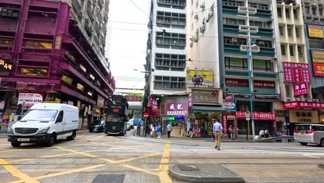 tram and vehicles on busy hong kong street