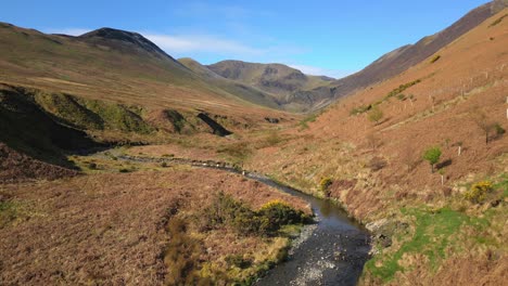 Meandering-stream-along-valley-floor-in-springtime-near-Force-Crag-Mine-Coledale-Beck-in-the-English-Lake-District
