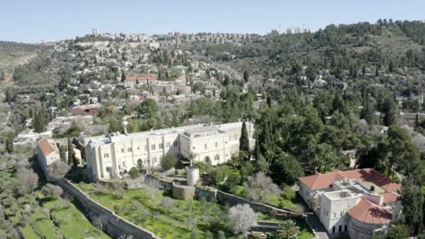 ein karem aerial view, village almond trees, jerusalem