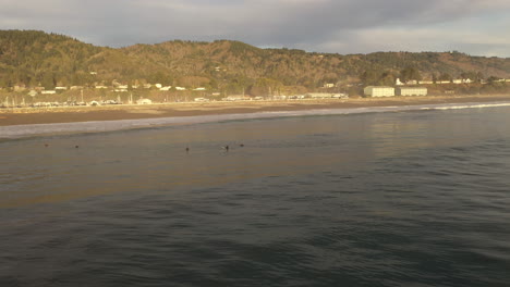 vista de drones de surfistas en la costa de oregon