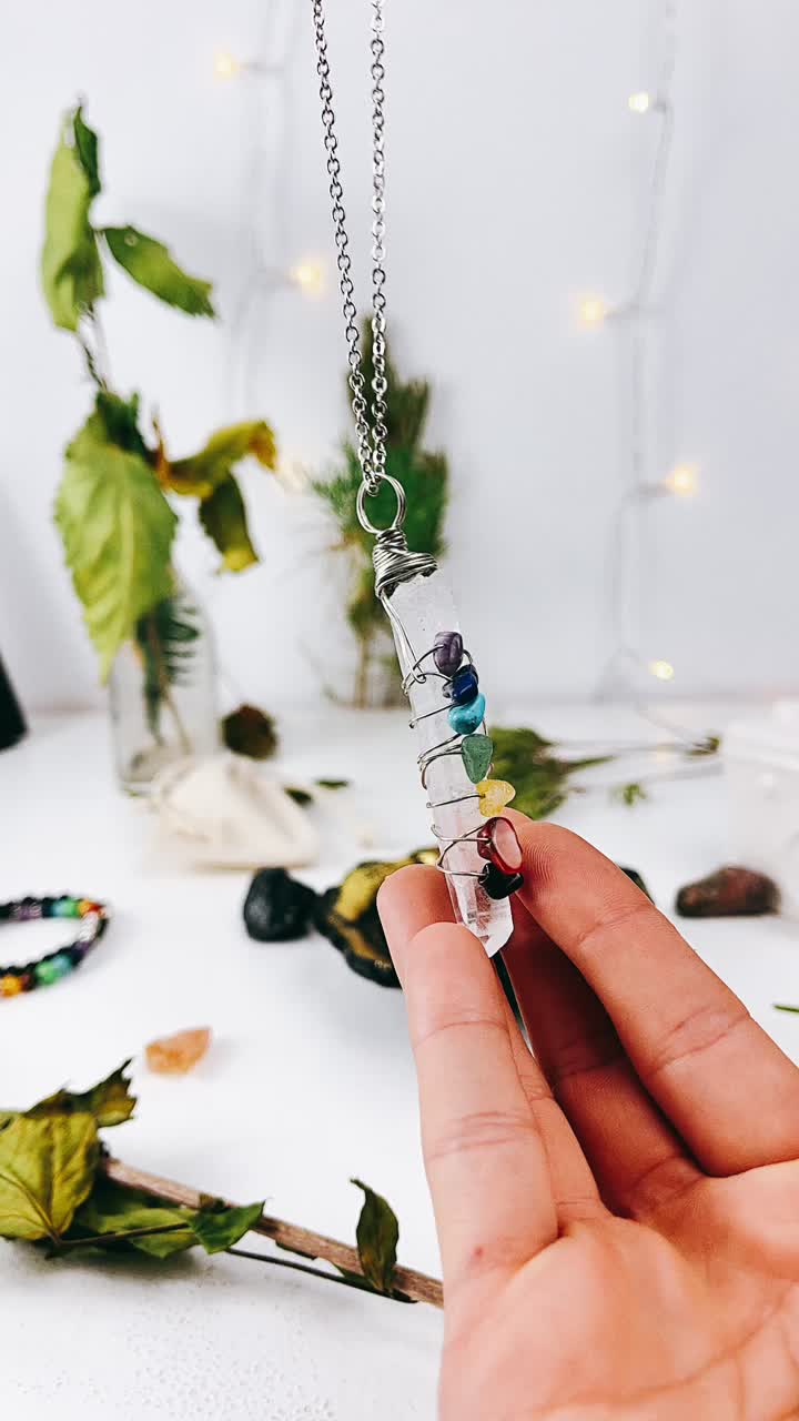 Beautiful Wire Wrapped Crystal Necklace with Chakra Stones