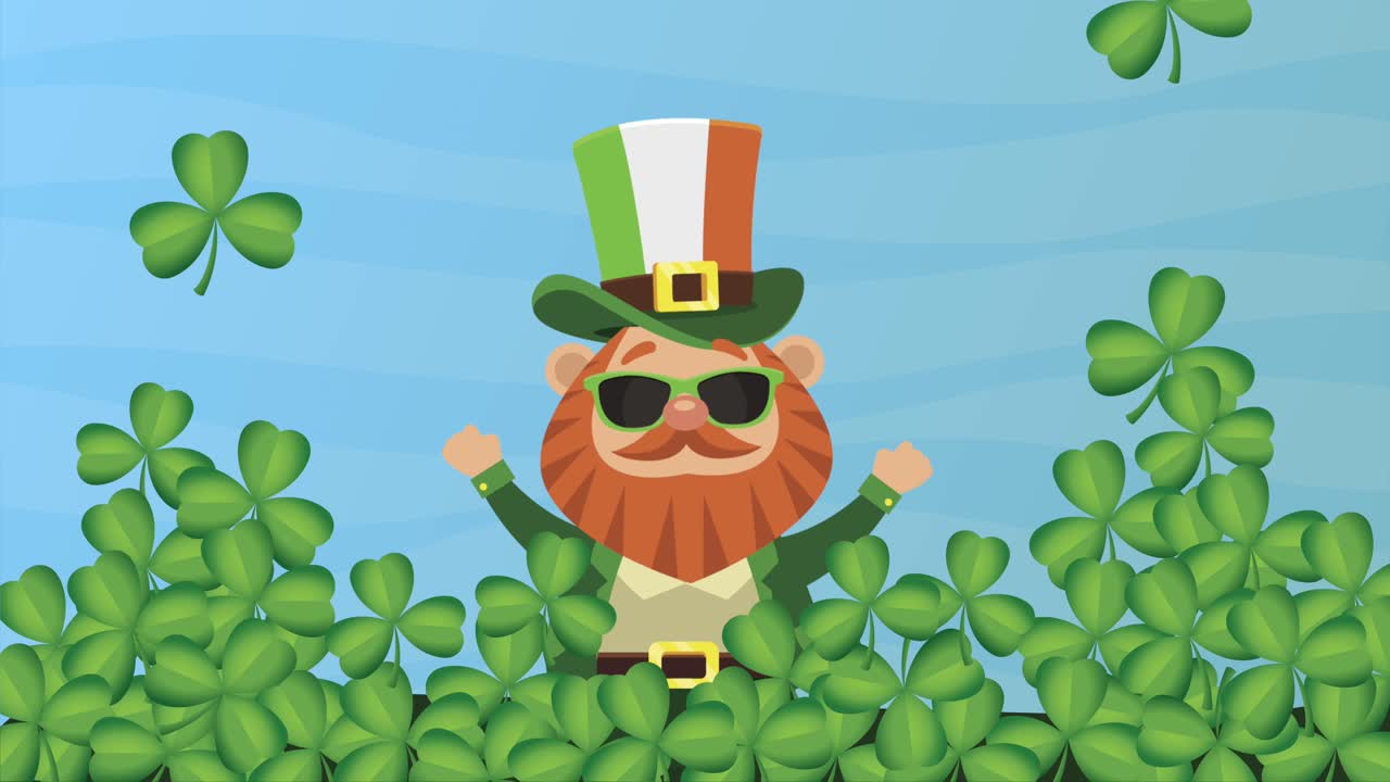 세인트 패트릭스 데이 포스트카드와 클로버의 레프리콘