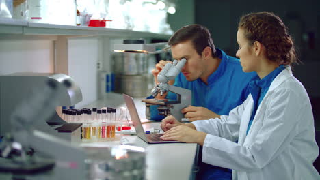 scientist team working in lab. laboratory team doing microscope research