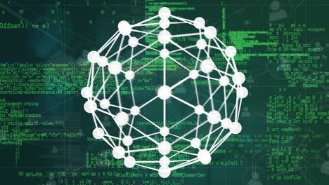 animation of rotating sphere and data processing over network of connections