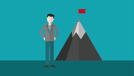 businessman mountain flag top success