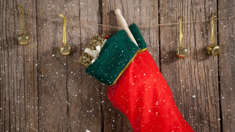 falling snow with christmas stocking