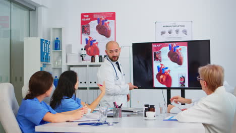 doctor analysing heart issues image together with cvalified colleagues