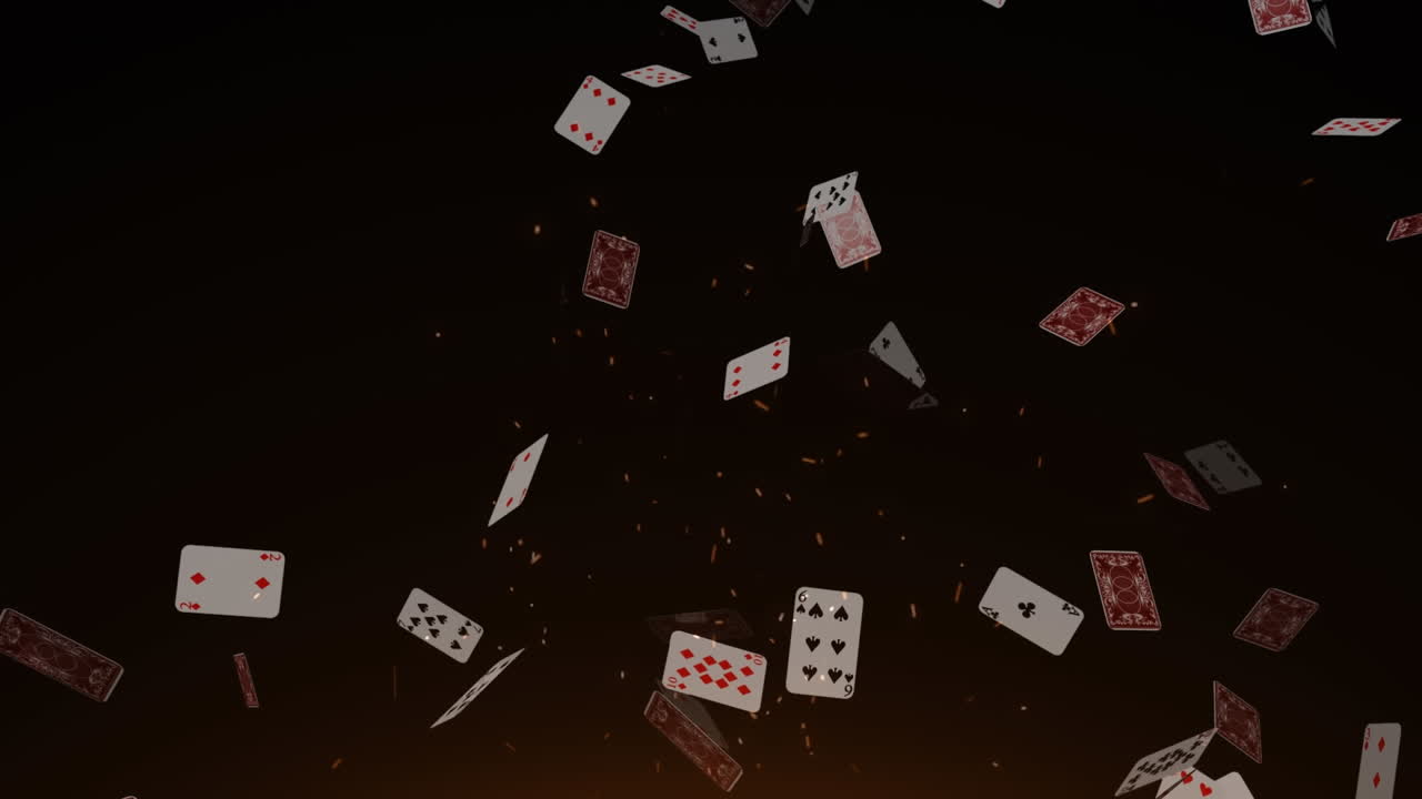 Animazione di carte da gioco che cadono su sfondo nero.