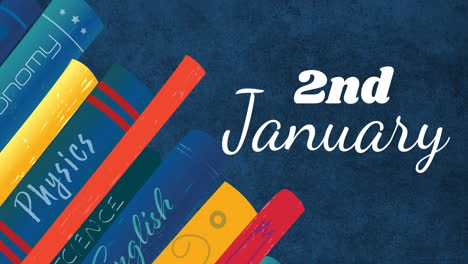 animation des 2. januar-textes über schulbüchern