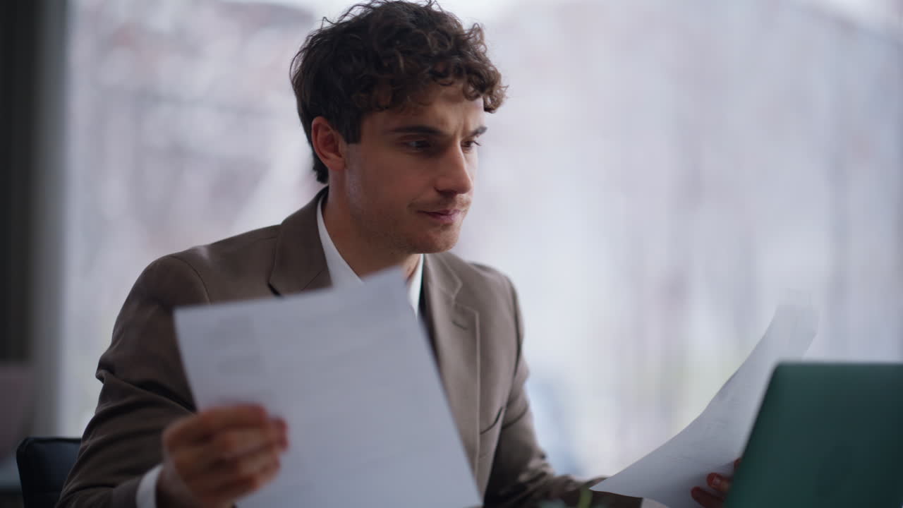 Businessman hands typing computer in office closeup. Manager finding mistake