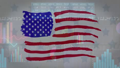 Animation-Der-Datenverarbeitung-über-Der-Flagge-Amerikas