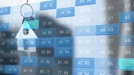 animación del procesamiento de datos financieros a través de llaves con llavero de la casa.