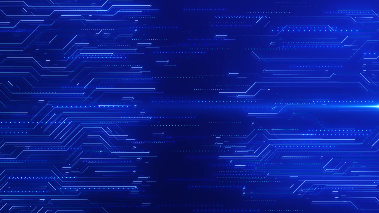 Glowing blue circuit line visual with digital nodes clean technology paths and dark electronic