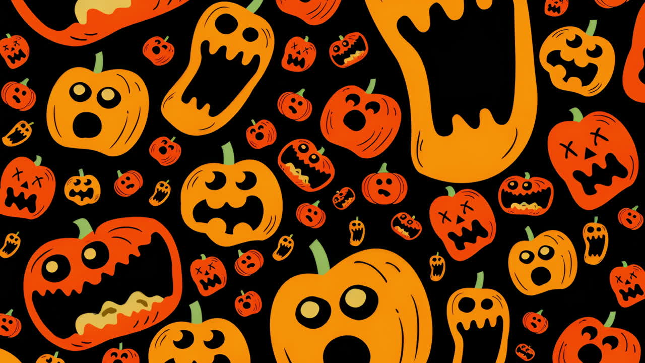 A background pattern of many Jack-o'-lanterns and pumpkins for Halloween