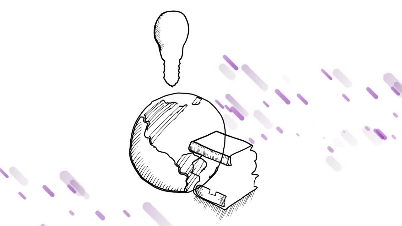 Animation of blue lines over lightbulb and globe