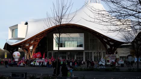 demonstration against proposed security law, next to pompidou, modern and contemporary art.