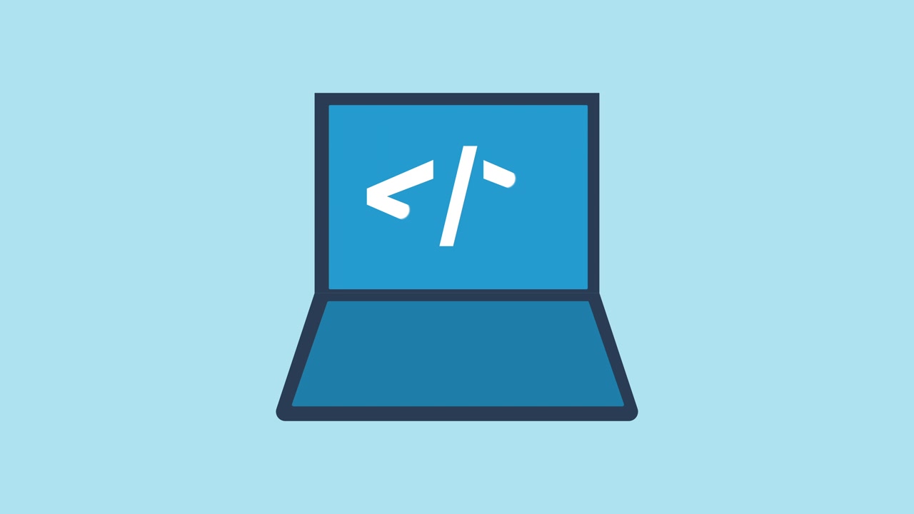 Animated Laptop Loading Code Symbol on Blue Background
