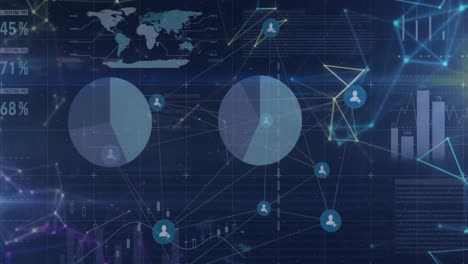 Animación-De-La-Red-De-Iconos-De-Perfil-Y-Procesamiento-De-Datos-Estadísticos-Sobre-Fondo-Azul