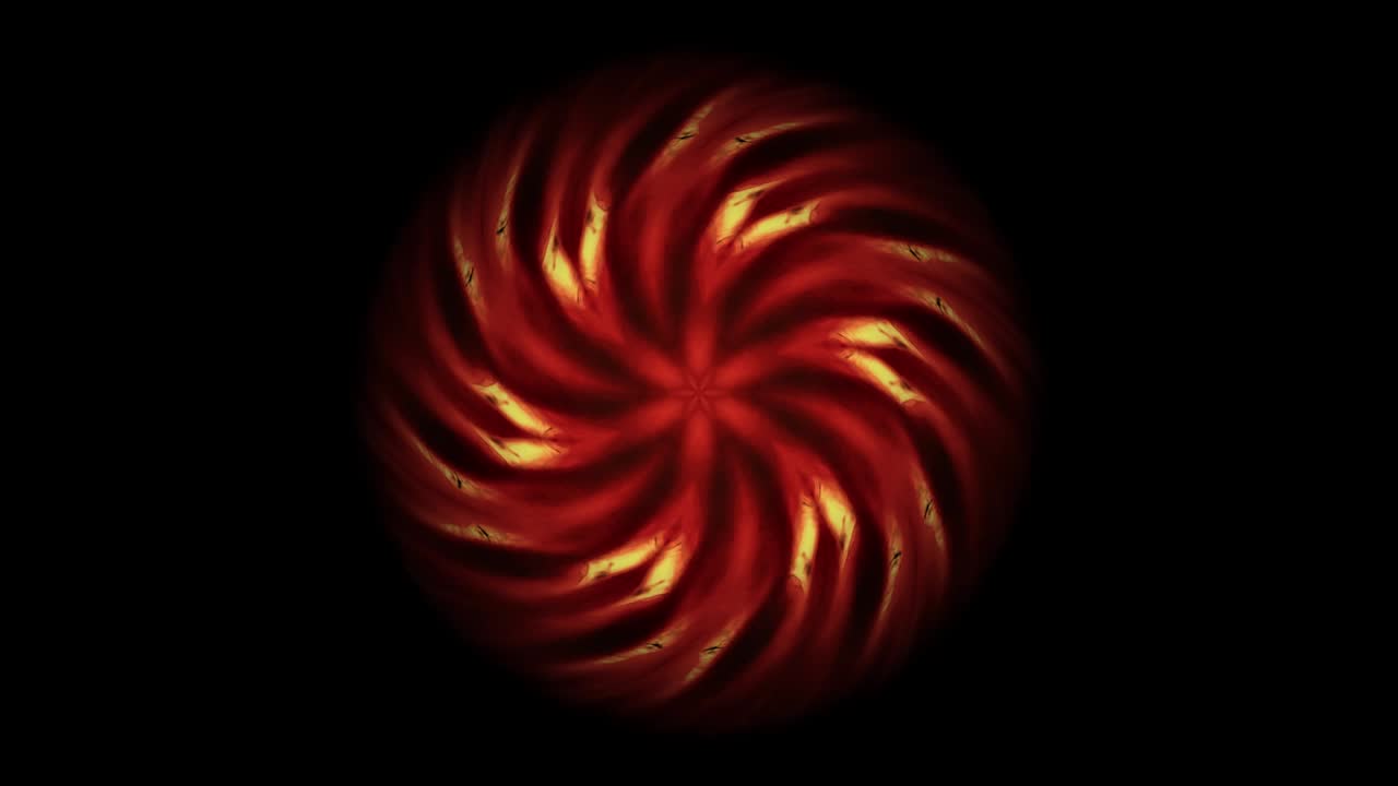 animación de un hermoso mandala de luz roja girando sobre un fondo negro, es un símbolo del chakra raíz