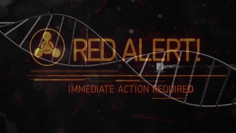 animación del texto de alerta roja sobre cadenas de adn