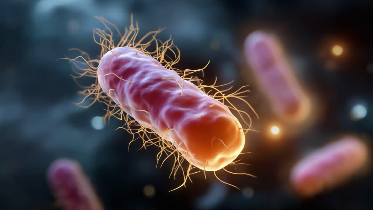 Microbial Life: Stunning Visualization of Bacteria with Distinctive Flagella and Vibrant Coloring Showcasing Their Unique Structure in a Microscopic Environment