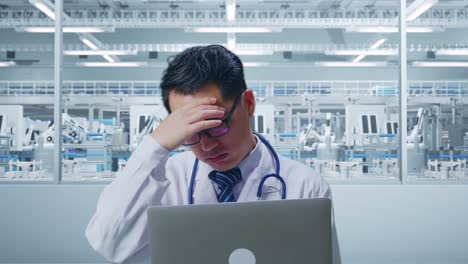 stressed doctor in a modern factory